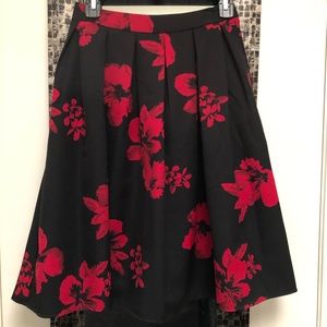 Forever 21 Black and Red Floral Midi Skirt